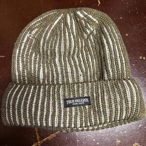 TRUE RELIGION brown TR logo fleece beanie